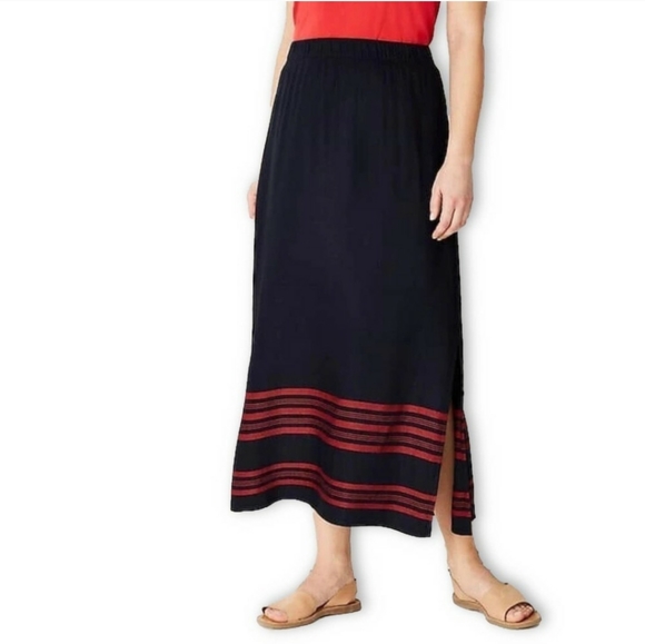 J. Jill Dresses & Skirts - J. Jill Navy Blue and Red Linen Blend Pull-On Maxi Skirt